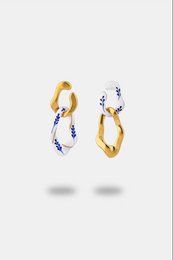 Boucles d'oreilles 2-en-1 Varia en émail (mini) — Bleu et doré