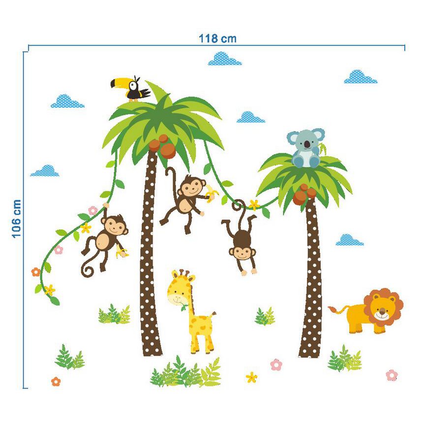 Jungle animals savanna palm coconut tree stickers