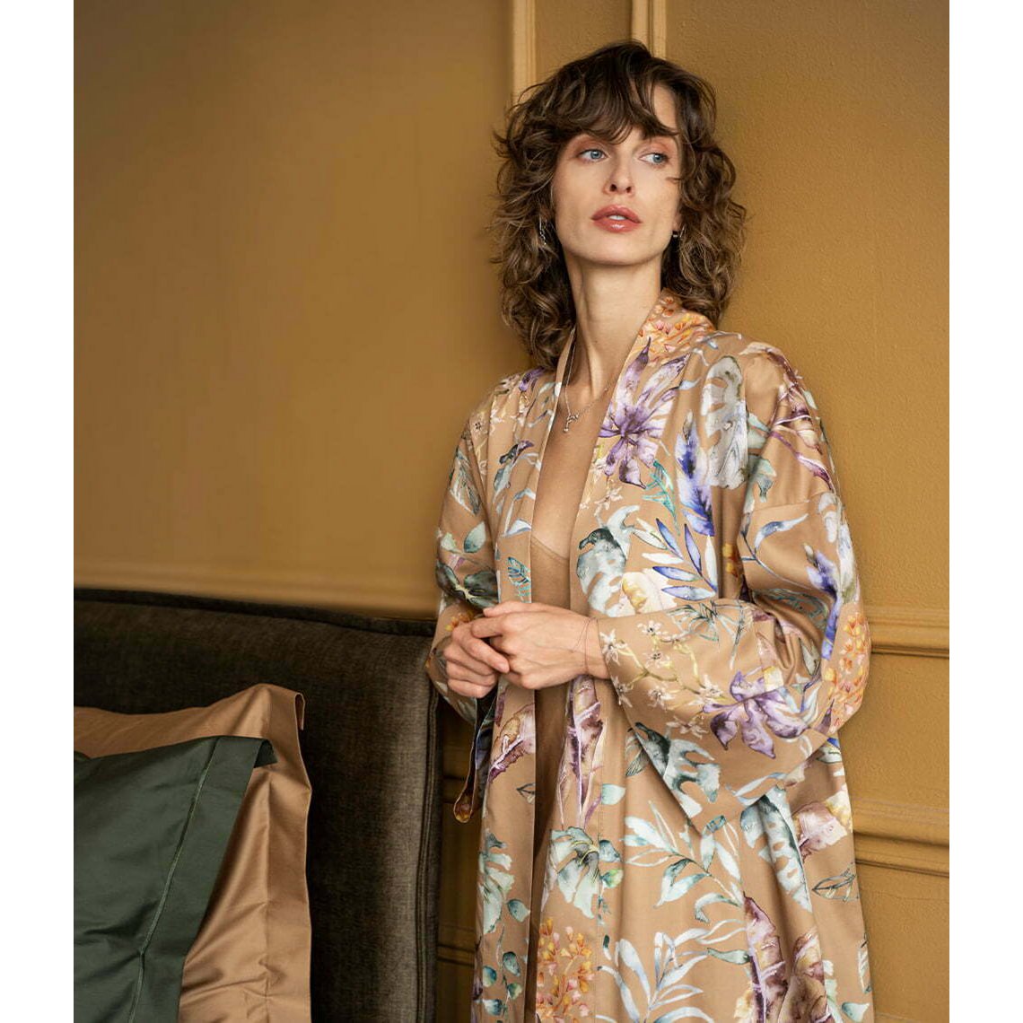 Albornoz kimono Flora Costera Canela