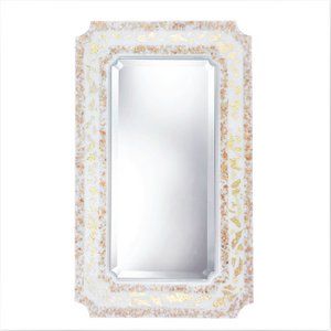 Rechteckiger Wandspiegel aus Fusion-Glas mit weißem und goldenem LACE-Dekor cm. 80X60