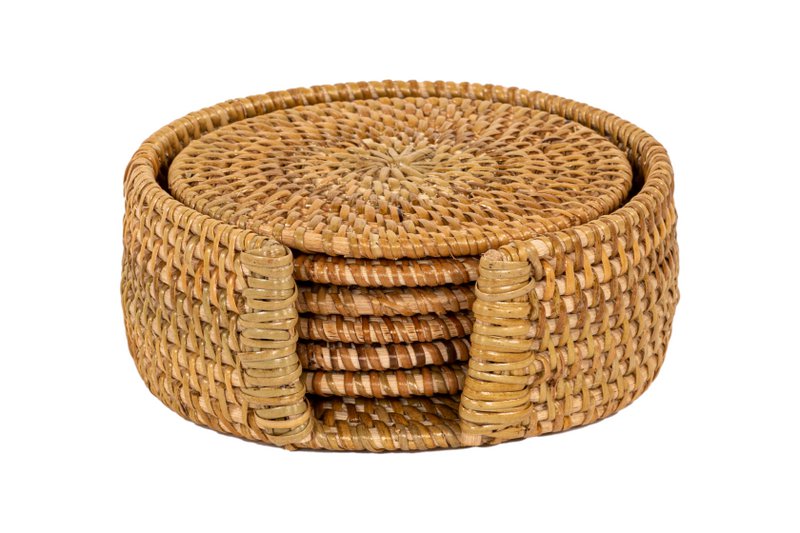 Glascoaster rattan - sæt/6 - dia 10 cm