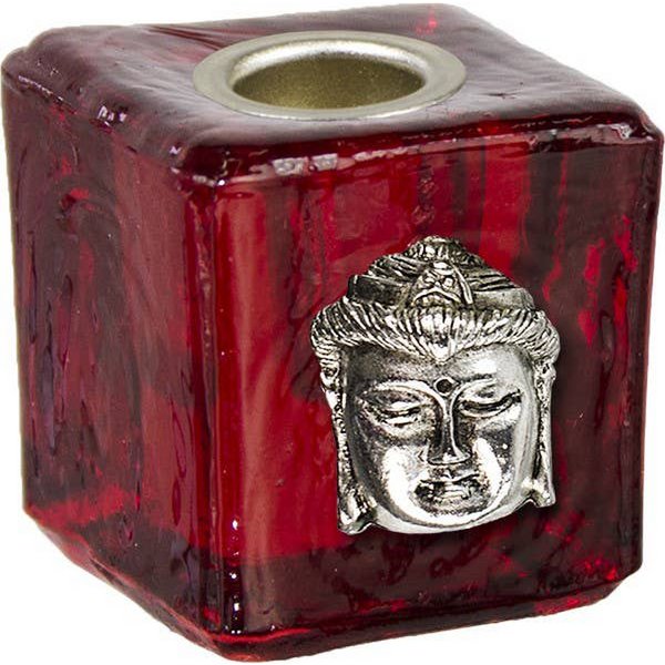 CUBE DE VERRE MINI BOUGIE-ROUGE+BUDDHA