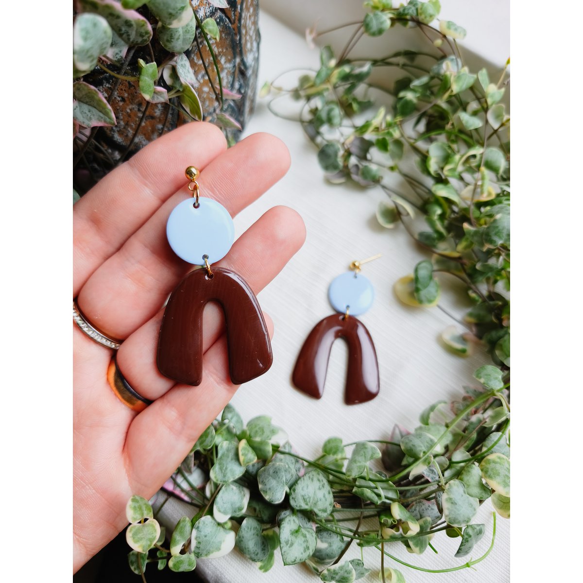 Boucles d'oreilles déclaration bleu marron
