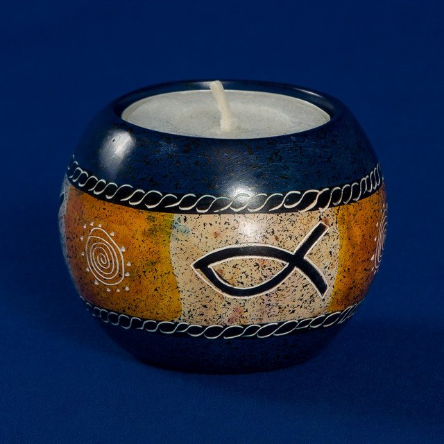 618 Teelicht-Ball Fisch blau - Speckstein