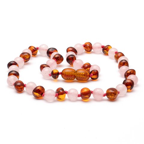 Baltic Amber & Rose Quarz Halskette 130