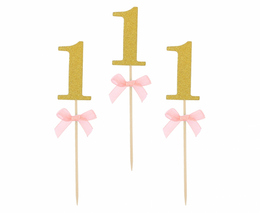 Picks 1 Gold mit rosa Schleife - 10 Stück