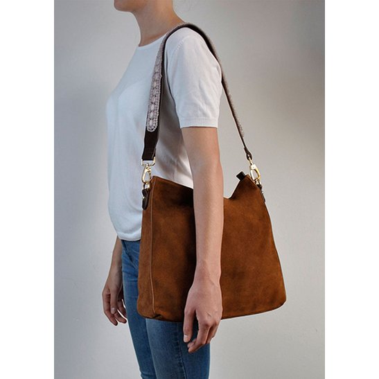 SAC BOHO IBIZA - Bandoulière Rose (70cm) + Sac en daim (Cognac)