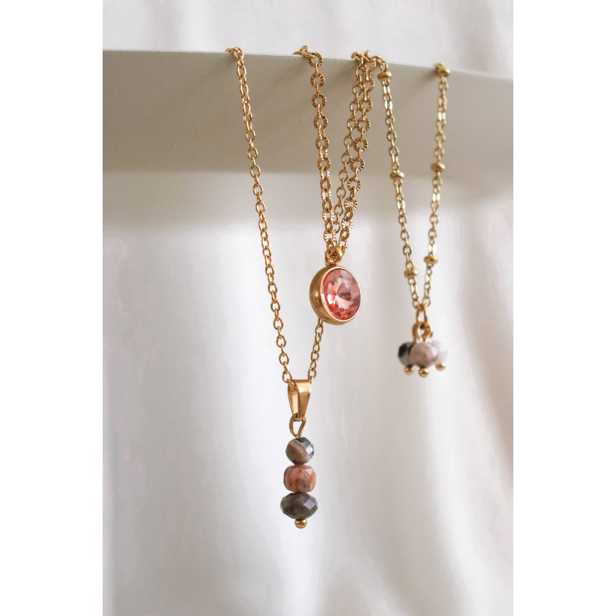 Collana con rodocrosite e labradorite - Oro