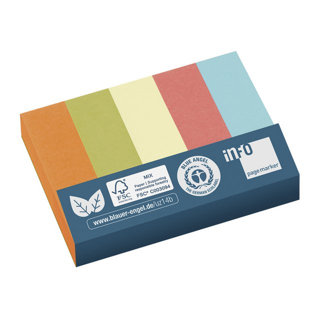 Info Page Marker papier 15x50mm, 5 kleuren recycled 100 vel per kleur