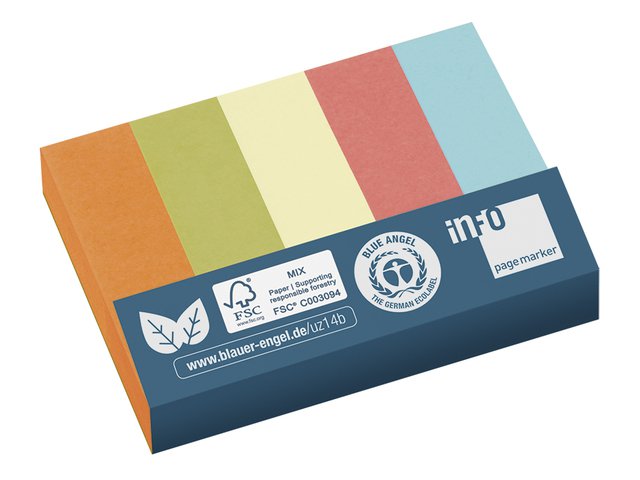 Info Page Marker papier 15x50mm, 5 kleuren recycled 100 vel per kleur