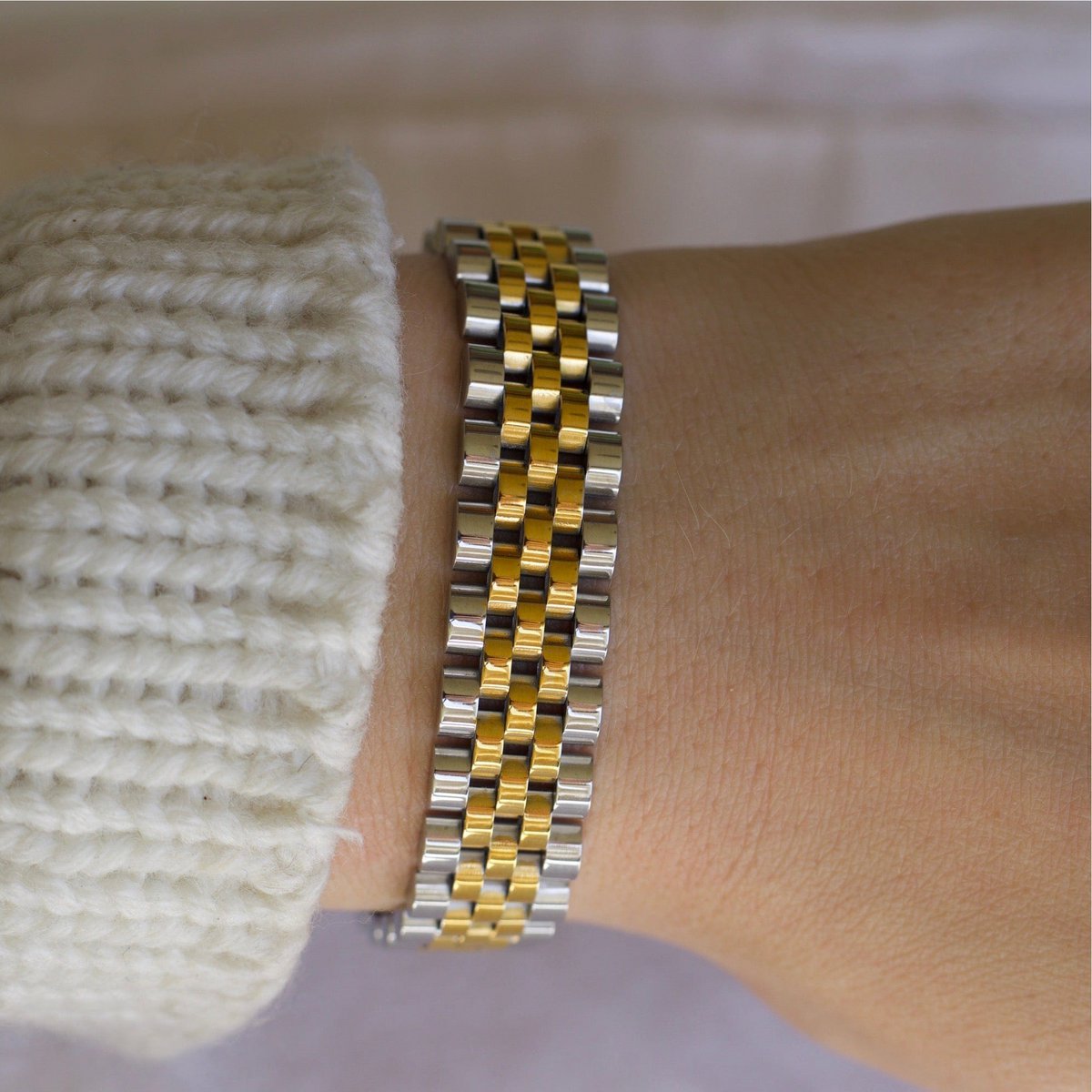 Yura - Woven Gold Silver Watch Chain Bracelet