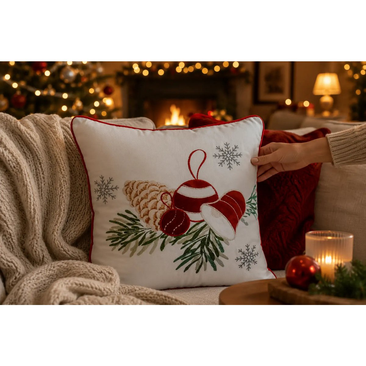 Gnome Festif Blanc & Rouge – Housse de Coussin / Kussenhoes – Noël 45×45 cm – Urbane Hide