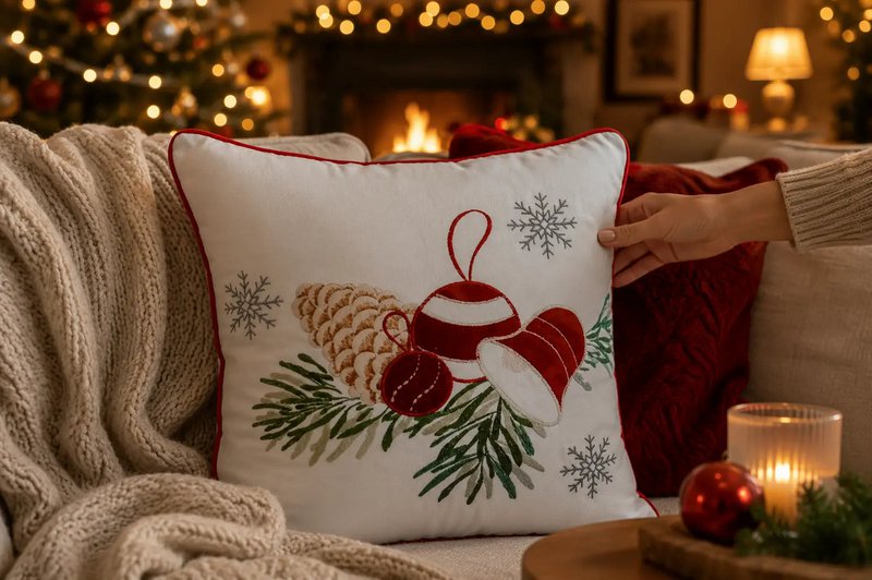 Gnome Festif Blanc & Rouge – Housse de Coussin / Kussenhoes – Noël 45×45 cm – Urbane Hide