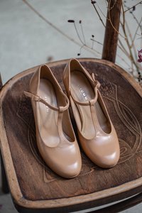 Handgemaakte Leren hakken (5,5 cm) - Astrid - Beige Vintage Schoenen 35-42
