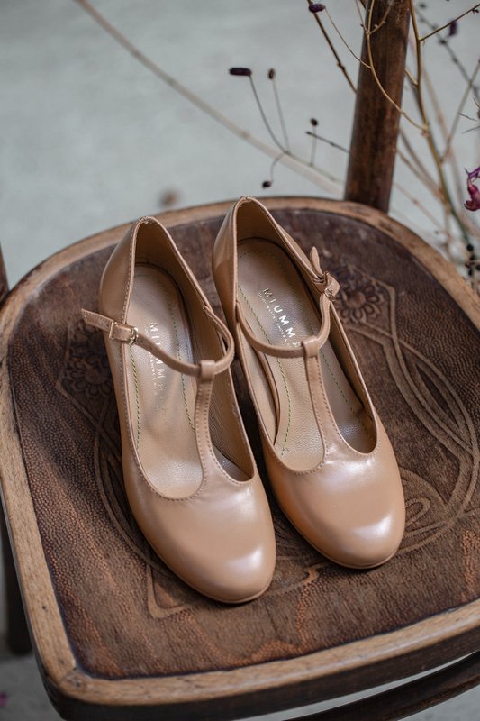 Håndlavede læderhæle (5,5 cm) - Astrid - Beige vintagesko 35-42