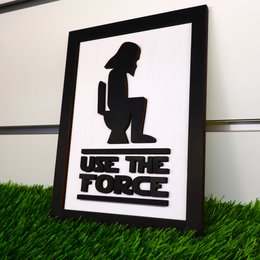 Sjovt badeværelsesindretningskilt - Darth Vader toilethumor - Brug kraft trævægsplak - sci -fi -gave