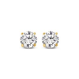 New Bling Gold 9NBG-0005 - Orecchini a bottone in vero oro 14 carati con zirconi - 4 mm - Oro