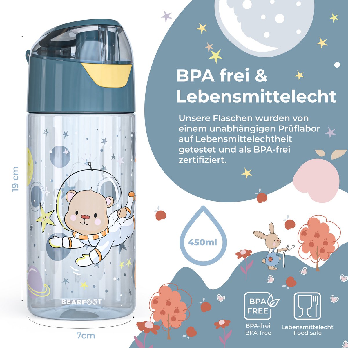 Drinking bottle children's lightweight water bottle - astronaut bear