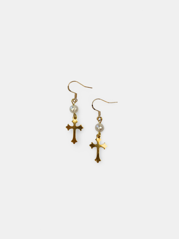 Pearls Cross Earrings