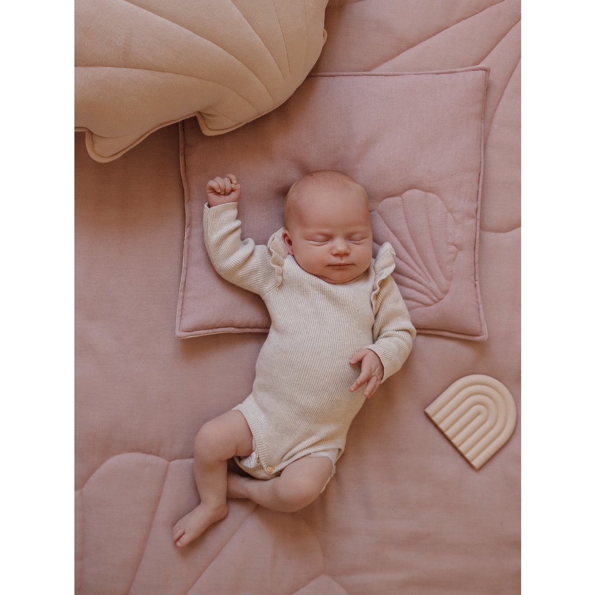 Linnen schelp kinderovertrekset "Poederroze"