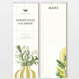 Birthday calendar with hand-drawn flowers, 15x44 cm