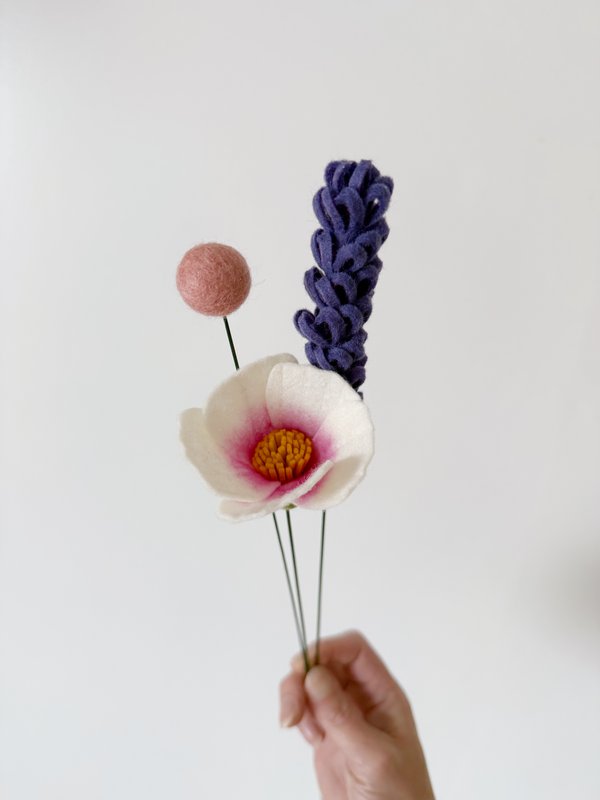 Felt flower lavender dark purple