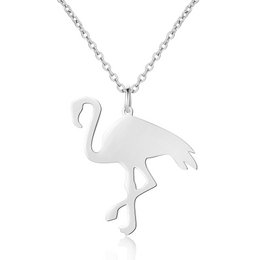 A stylish flamingo-shaped pendant necklace available in silver, gold, and rose gold finishes. The pendant features a simple, minimalist design that would complement a variety of outfits.