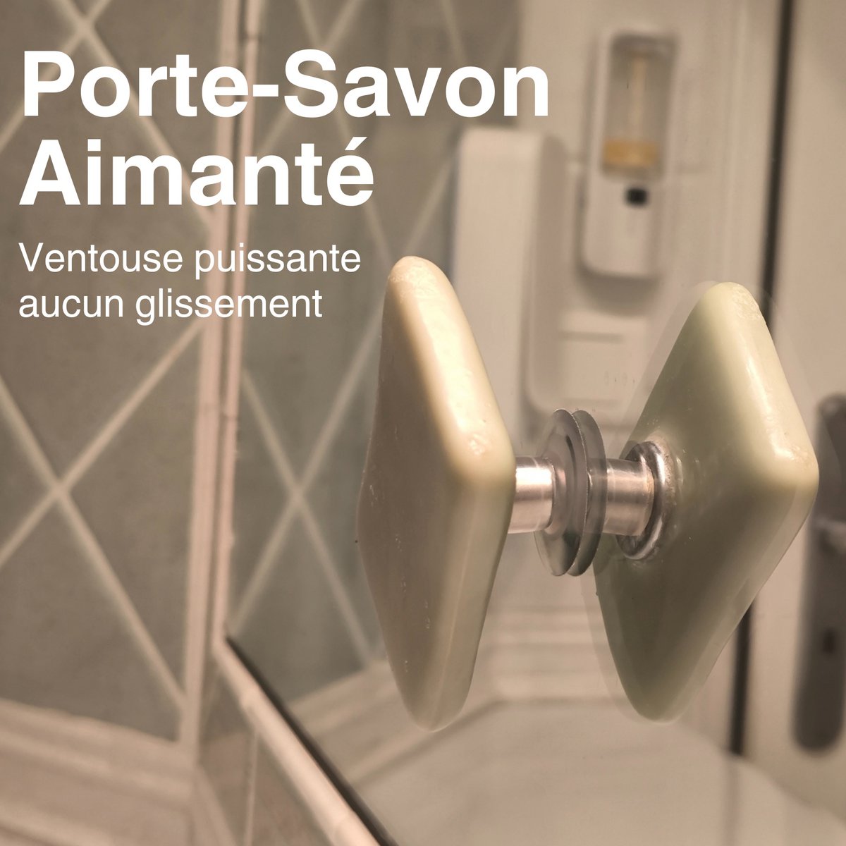 Magnetic Soft-free gap without drilling-hygienic & design-Bathroom wall fixation, kitchen, shower-dry soap-made in France