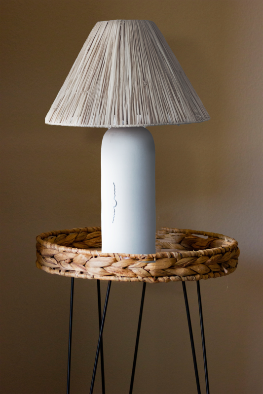 Lampada da tavolo in rafia e terracotta bianca Ø (base) 8x28 cm E14
