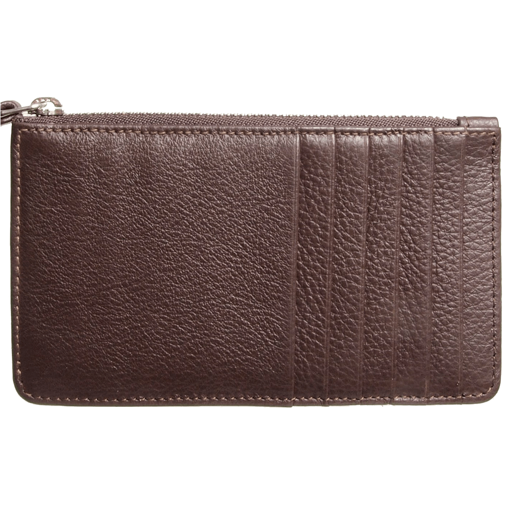 Portefeuille 5 cartes de crédit en cuir grainé avec fermeture éclair marron