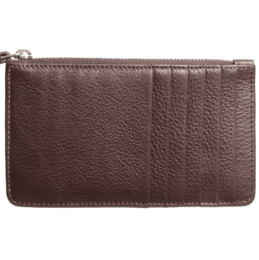 Portefeuille 5 cartes de crédit en cuir grainé avec fermeture éclair marron