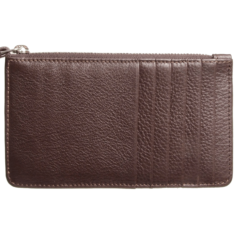 Portefeuille 5 cartes de crédit en cuir grainé avec fermeture éclair marron