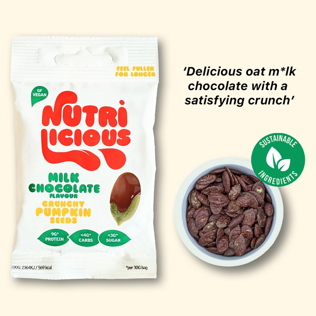 Semillas de calabaza con chocolate y leche con avena: veganas, bajas en carbohidratos, cetogénicas, altas en proteínas, ricas en fibra, bajas en azúcar y sin gluten