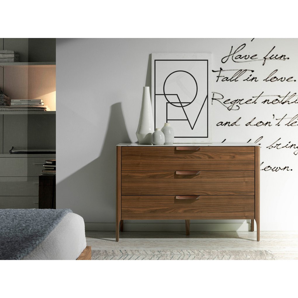 Kommode aus Fiberglas mit Marmoreffekt und Walnussholz