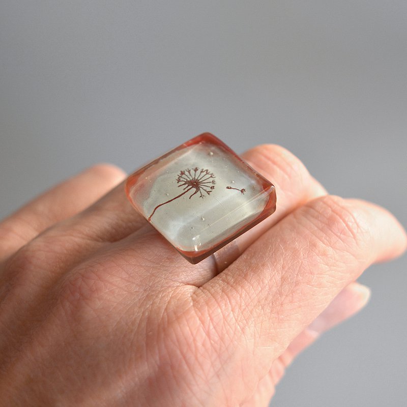 Anello grosso in vetro con dente di leone di forma quadrata dipinto a mano, misura regolabile