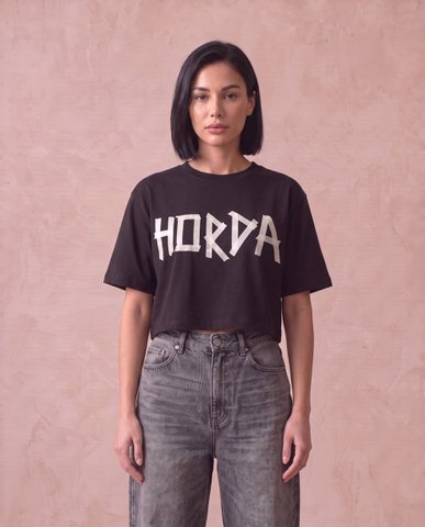 T-shirt Cropped Donna Scotch Nera