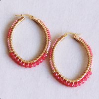 Oval faceted Miyuki hoops - cerise