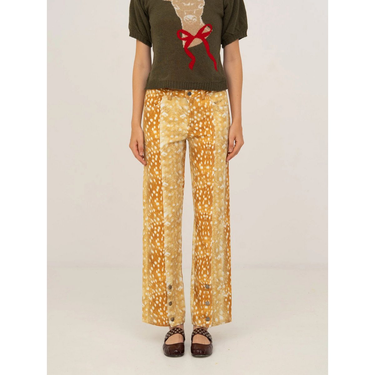Jeans in denim con stampa cervo