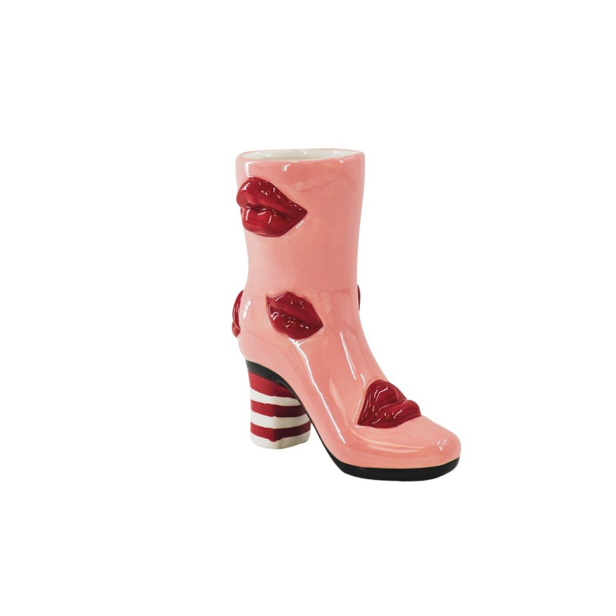 Flamento Jarrón: Boot con Labios Vasamia- Cerámica: rosa/ rojo- 19,5x8,5x23 cm