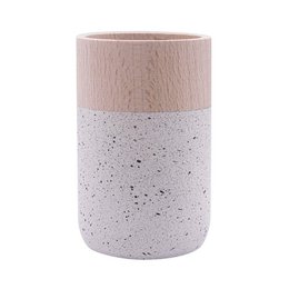 Piccolo vaso da fiori in legno - bianco maculato