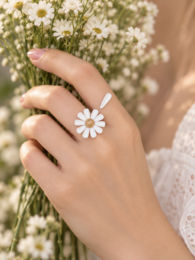 Luminous White Daisy Bloom Open Ring