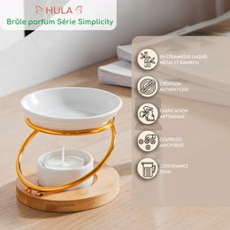 Simplicity Series perfume burner - Hula - Metal, Lacquered Ceramic and Bamboo - Gift Idea - Simple Modern Decoration