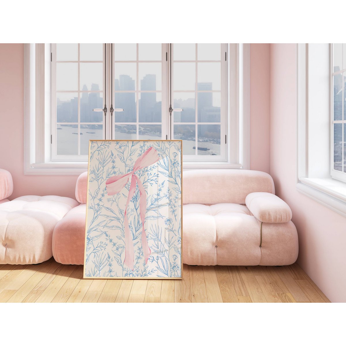 Roze en blauwe strikprint, meisjesboogposter, roze toile kunst, roze meisjeskamerposter, meisjeskwekerijposter