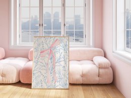 Roze en blauwe strikprint, meisjesboogposter, roze toile kunst, roze meisjeskamerposter, meisjeskwekerijposter