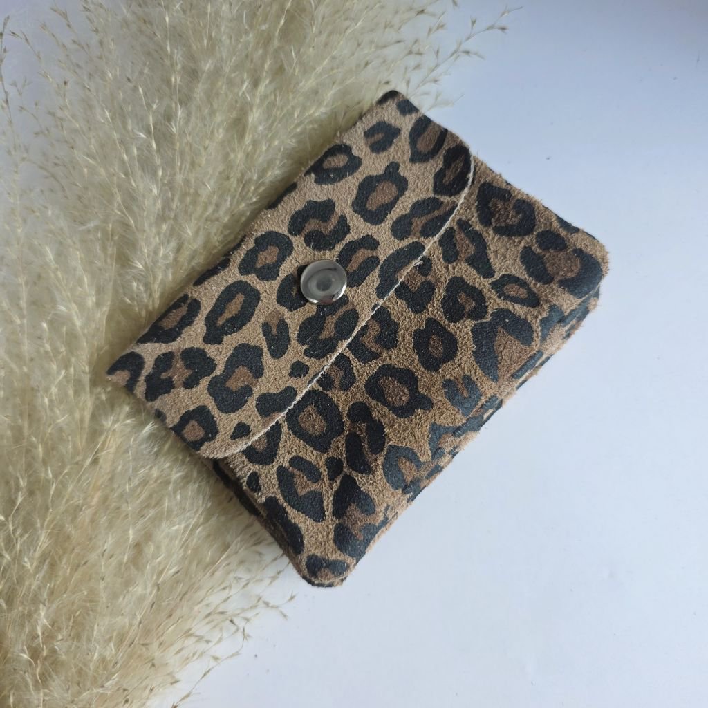 Mini portafoglio leopardato marrone
