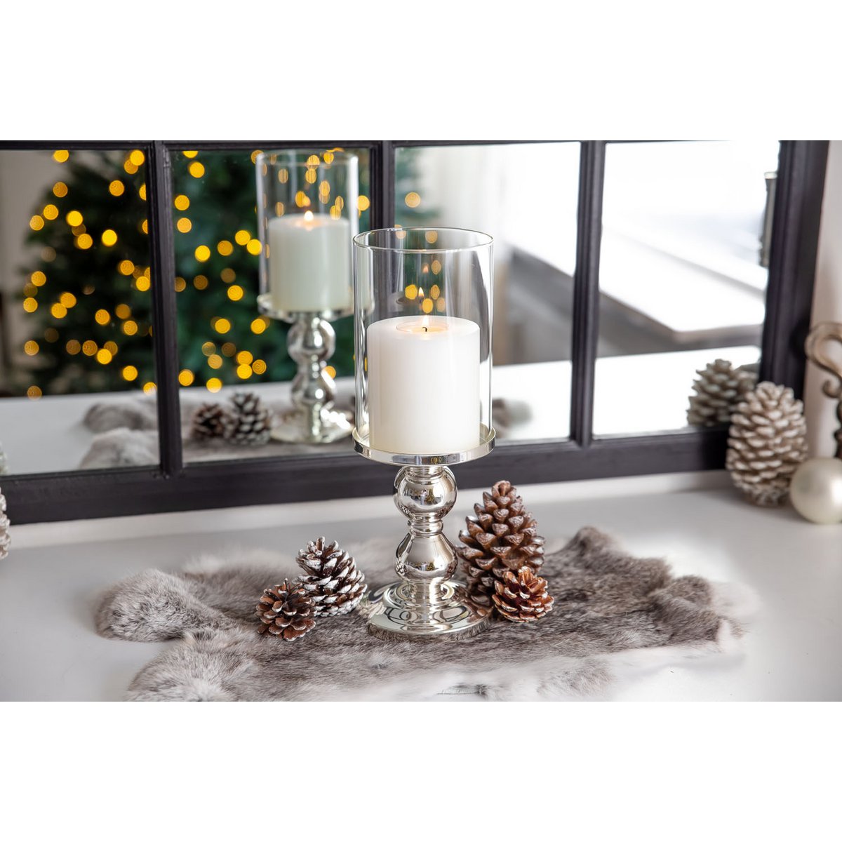 EDZARD lantern Mascha, noble silver-plated, tarnish-proof, height 28 cm, for candles up to diameter 10 cm