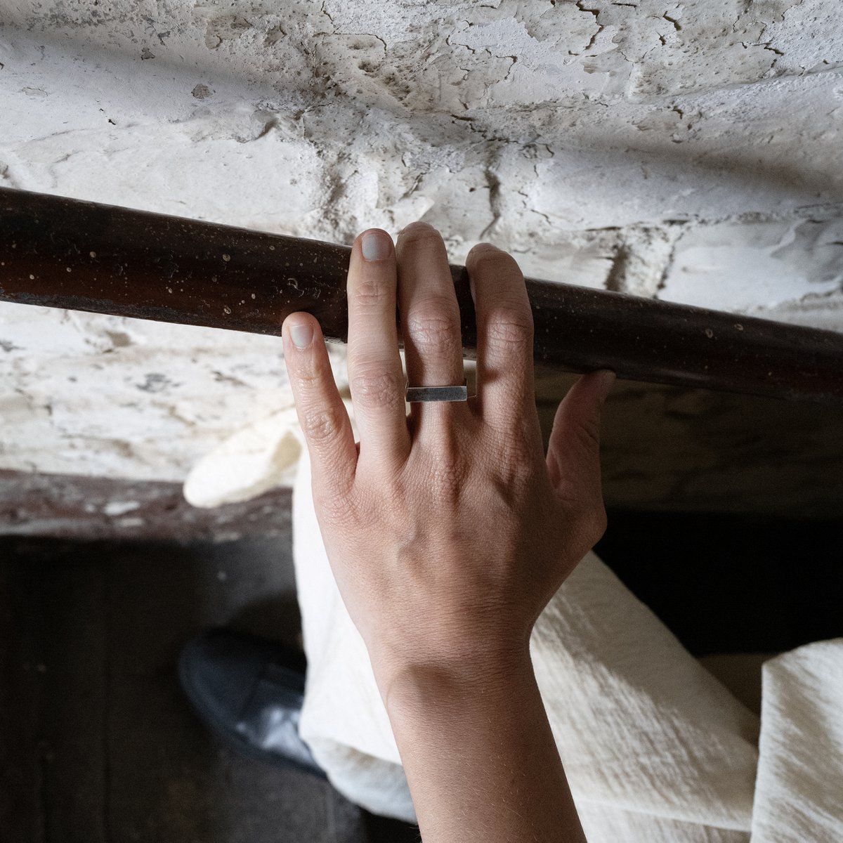 ARK Silver is a sculptural ring inspired by architecture and geometric form.