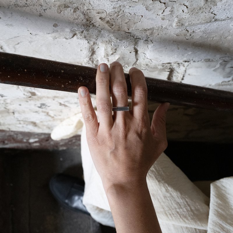 ARK Silver is a sculptural ring inspired by architecture and geometric form.