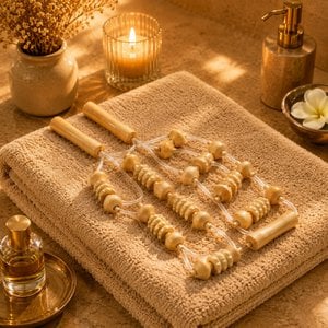 Wooden Massage Strap - Anti-Cellulite Draining Massager - 10 Stimulation Zones - Manual Back and Body Muscle Massager