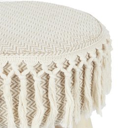 Handmade wooden stool with macramé seat - Ø 28 x 40 cm - boho / bohemian seat stool made of natural materials - decorative stool for living room, hall or bedroom - side stool - brown